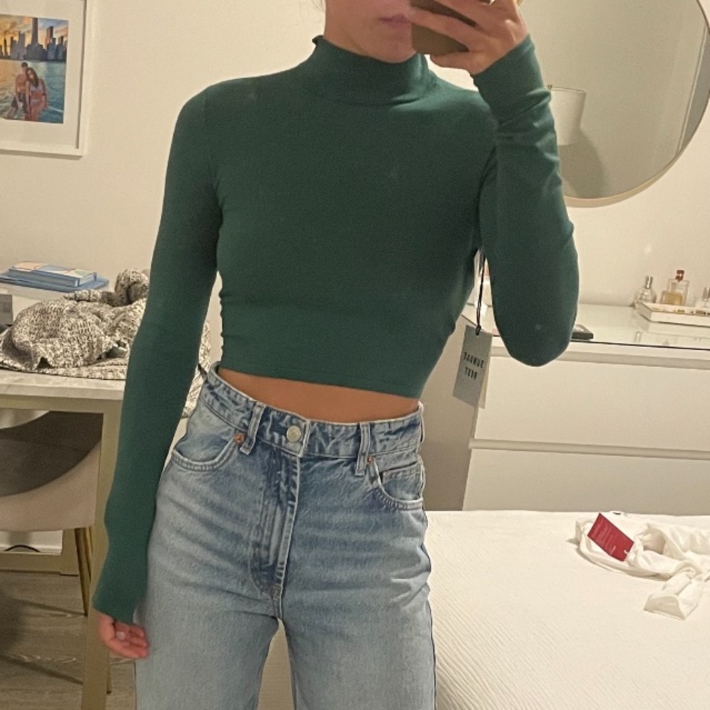Aritzia Sunday Best Cropped Turtleneck Open Back in Green